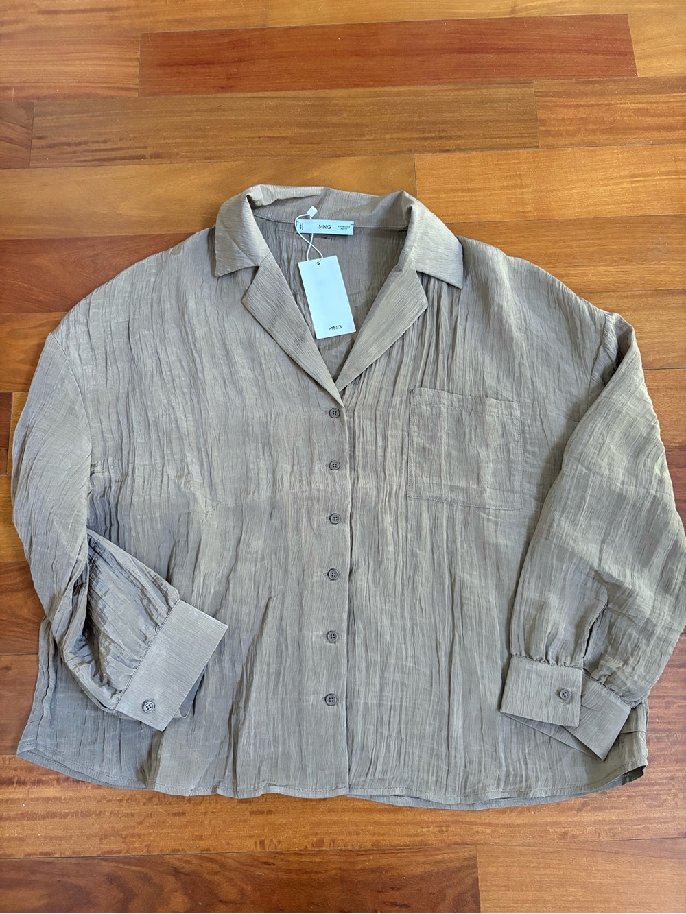 Mango Taupe Button-Front Lightweight Shirt Jacket